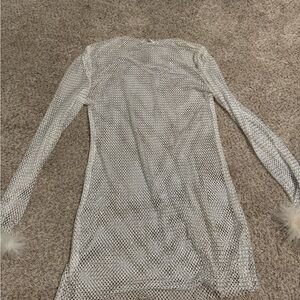 12th Tribe White Mesh Long Sleeve Dress